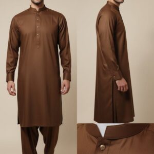 Mens Plain Brown Handmade Shalwar Kameez  Handmade