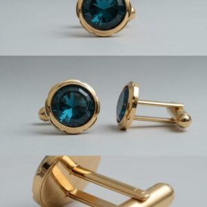 gold-teal-gemstone-round-cufflinks