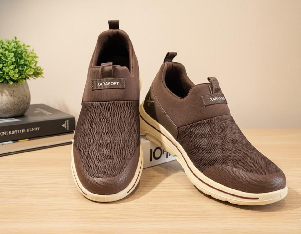 Men's Brown Mesh Knit Slip-On Casual Sneakers