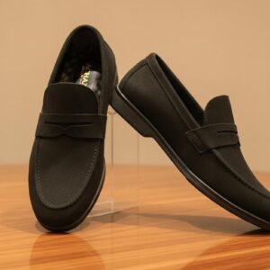 black-leather-and-suede-penny-loafers