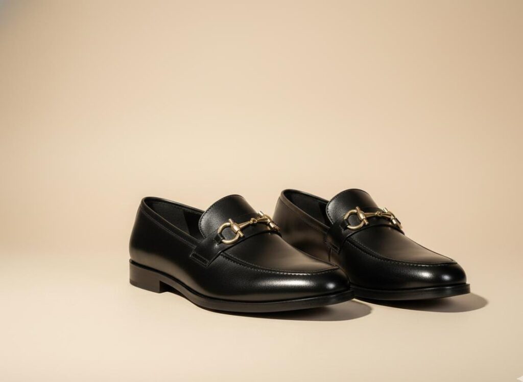 Men's Black Leather Horsebit Shoes